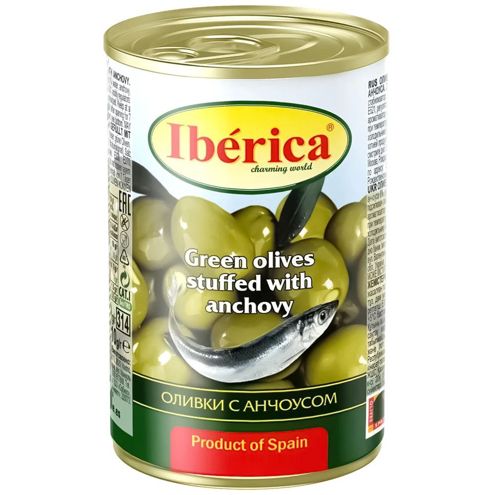 Оливки Iberica фаршировані анчоусом з/б 300г